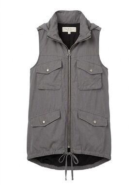 Rag & bone grey silk cotton vest hooded zipper closure utility small